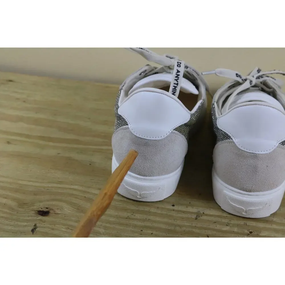 New Zadig & Voltaire Sneakers 38 White Leather Flash Sparkle Shoes - Picture 12 of 15